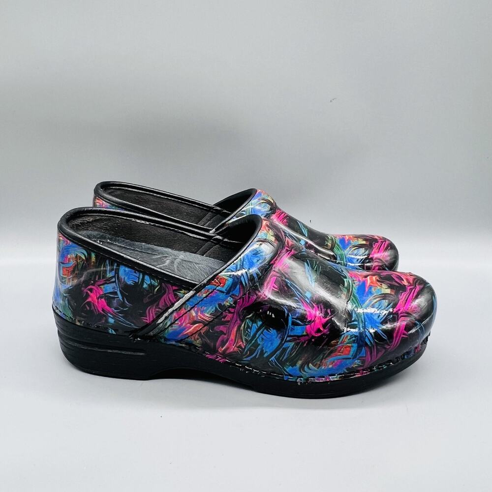 Dansko Shoes Womens 11.5 Multicolor Patent Leather XP Clogs Slip On Comfort Work